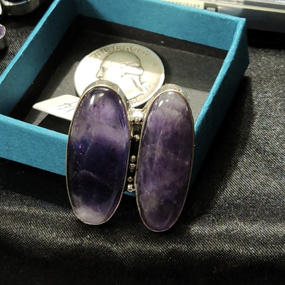 ~SIZE 9 1/2~ Elegant, Boho-Chic, 2- Stone, Purple Amethyst Women's Ring - Picture 2 of 5
